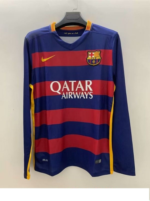 Koszulka Piłkarska FC Barcelona 2015/2016 Home Retro Długi Rękaw Koszulka Piłkarska FC Barcelona 2015/2016 Home Retro Długi Rękaw
