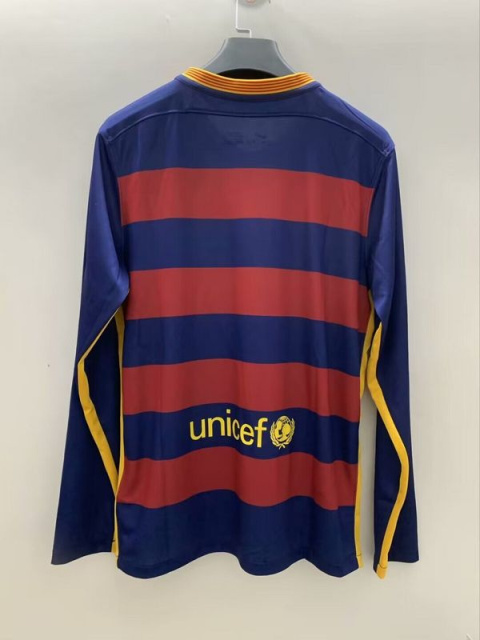 Koszulka Piłkarska FC Barcelona 2015/2016 Home Retro Długi Rękaw Koszulka Piłkarska FC Barcelona 2015/2016 Home Retro Długi Rękaw