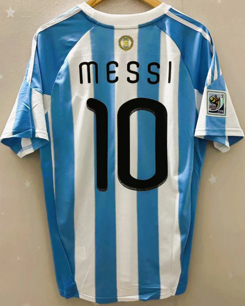 Koszulka Piłkarska Argentyna MŚ 2010 Retro Home, Messi Koszulka Piłkarska Argentyna MŚ 2010 Retro Home, Messi