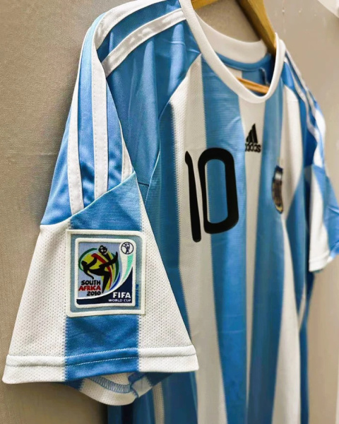Koszulka Piłkarska Argentyna MŚ 2010 Retro Home, Messi Koszulka Piłkarska Argentyna MŚ 2010 Retro Home, Messi