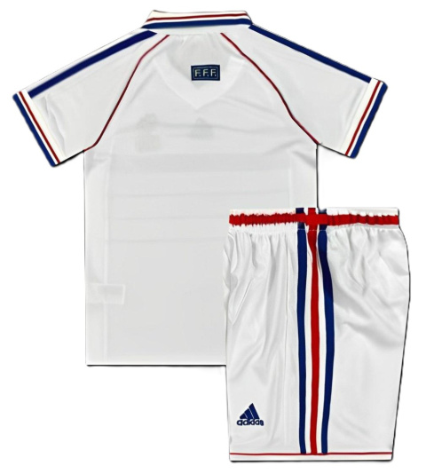Piłkarski Komplet Strój Dziecięcy Francja 1998 Away MŚ Retro, Zidane Piłkarski Komplet Strój Dziecięcy Francja 1998 Away MŚ Retro, Zidane