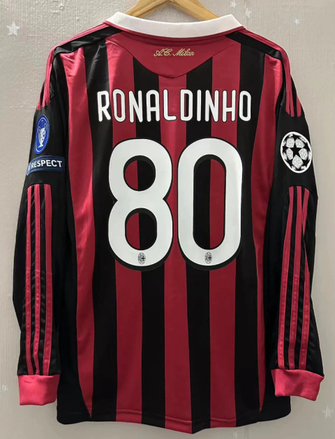 Koszulka Piłkarska AC Milan 2009/2010 Home Retro Dł Rękaw, #80 Ronaldinho Koszulka Piłkarska AC Milan 2009/2010 Home Retro Dł Rękaw, #80 Ronaldinho